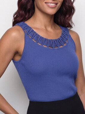 AUGUST SILK, BLUE KNIT TANK TOP, SIZE L
